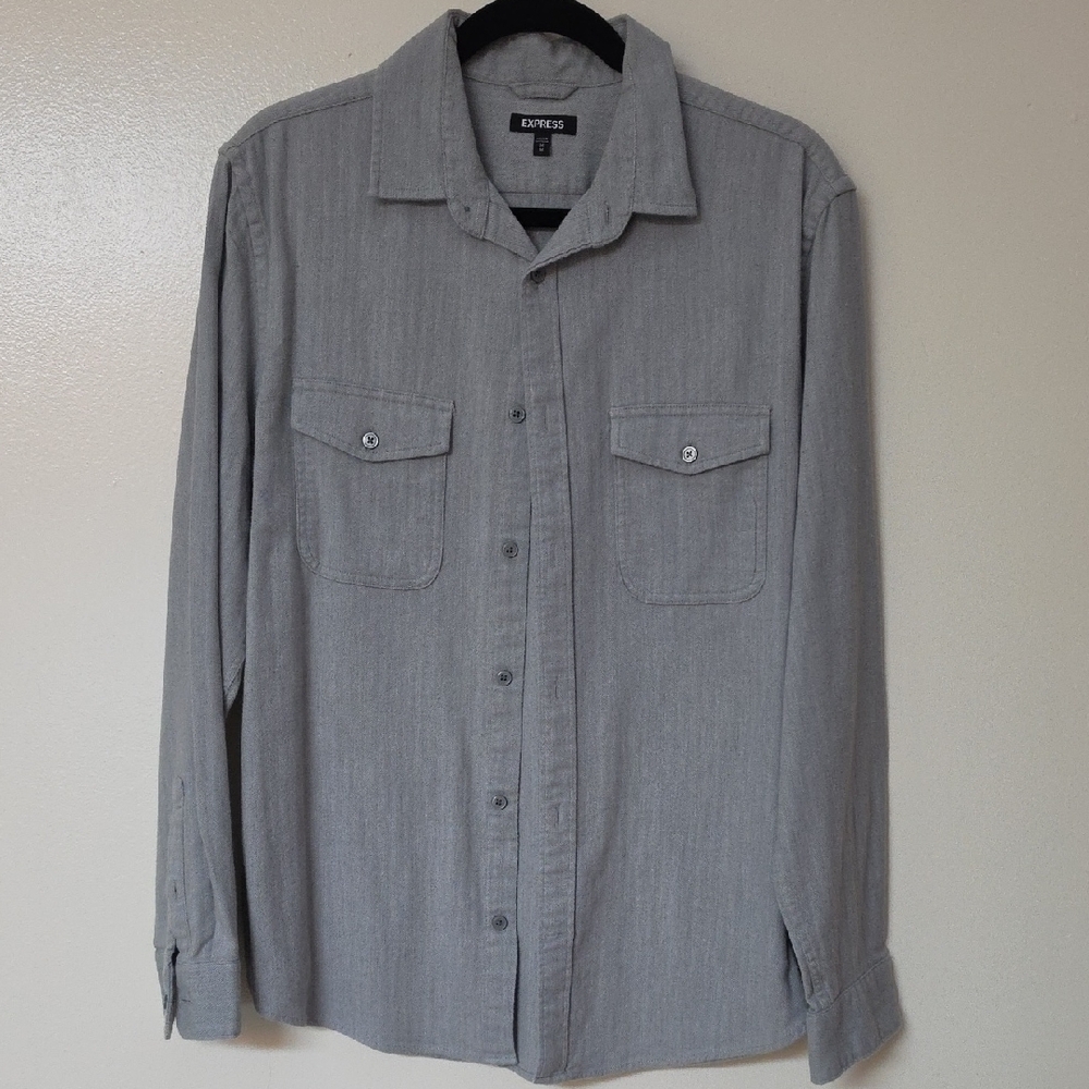 Express Men's Gray Long-Sleeve Button Shirt